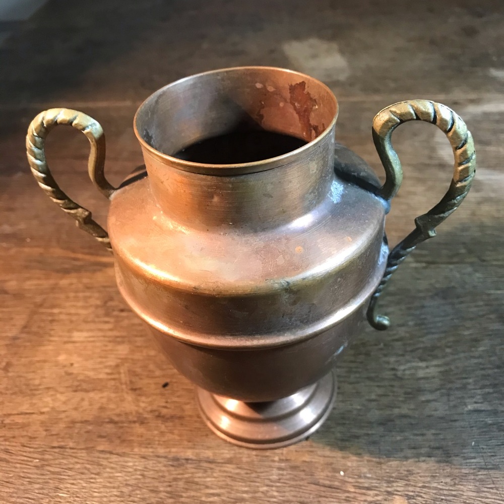 Vintage Copper Urn w Brass Handles